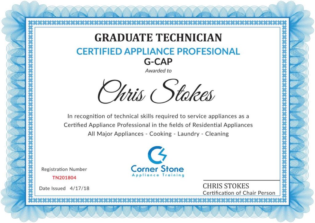 Appliance Certification Certificate